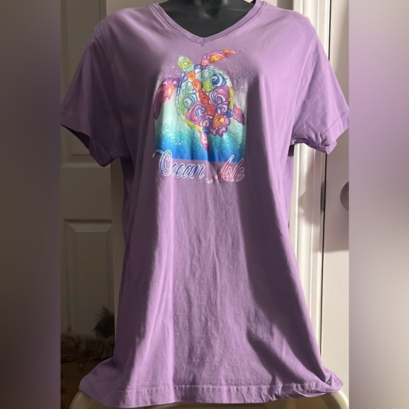 🏝️ LIKE NEW “OCEAN ISLE” 100% COTTON PURPLE SEA TURTLE V-NECK TSHIRT Women’s 1X - Picture 4 of 9